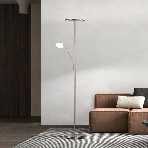 Lampadaire LED Sorento en métal, nickel, hauteur 182 cm