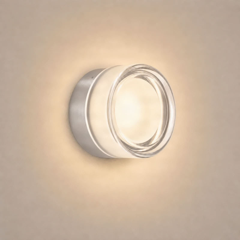 Applique murale LED Somber en verre, nickel et transparent, Ø 12,5 cm, IP44