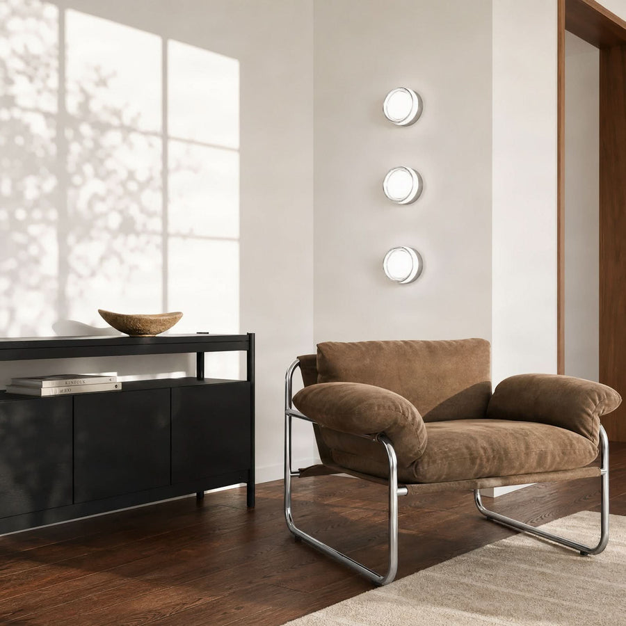 Applique murale LED Somber en verre, nickel et transparent, Ø 12,5 cm, IP44