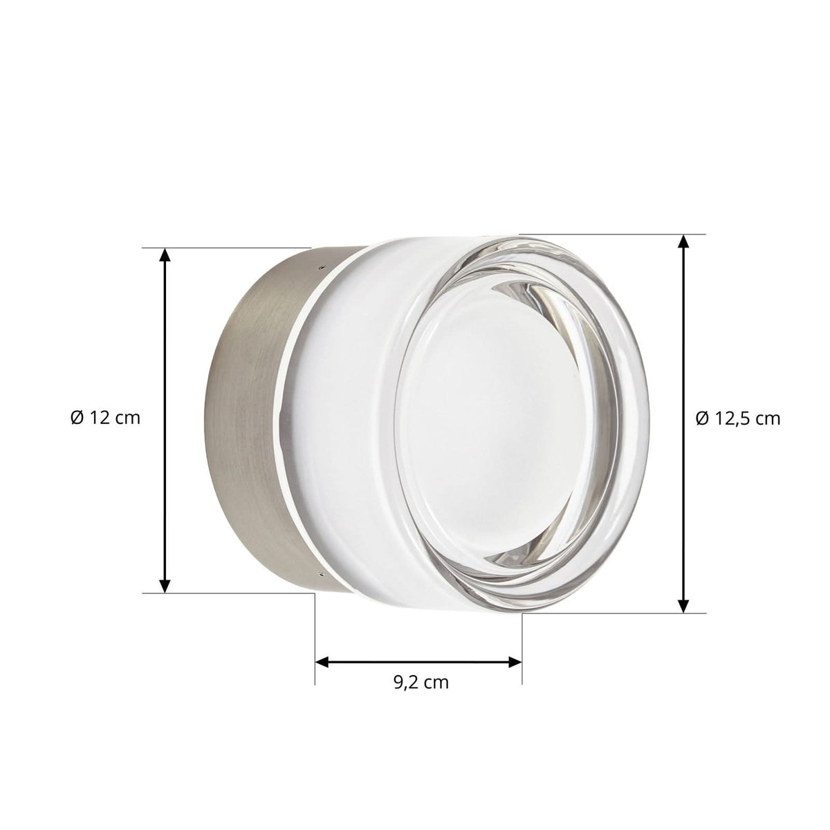 Applique murale LED Somber en verre, nickel et transparent, Ø 12,5 cm, IP44