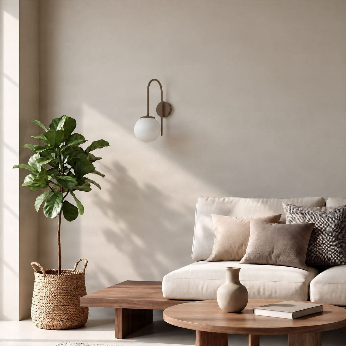Applique murale Cambridge en verre, beige mat et blanc satiné, hauteur 34 cm