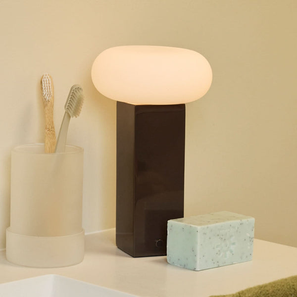 Lampe à poser d'extérieur LED rechargeable LOW en verre, marron et blanc, hauteur 20 cm, IP44