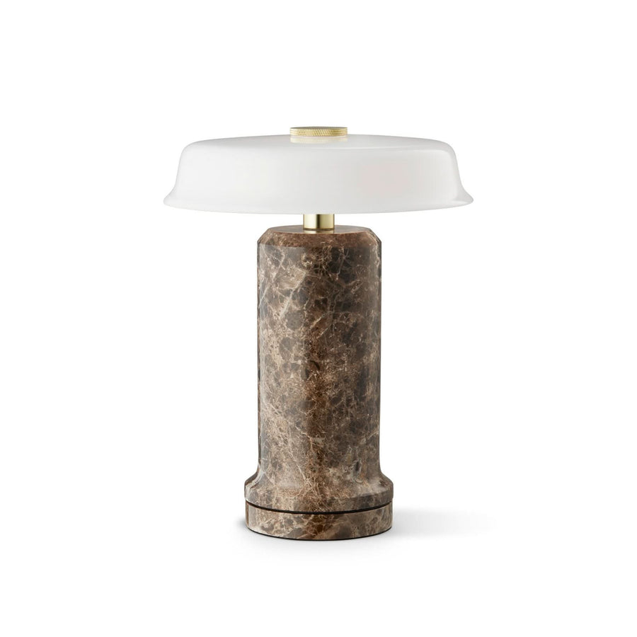 Lampe à poser d'extérieur LED rechargeable Trip No. 2 en verre, marron marbré et blanc brillant, Ø 18 cm, IP44