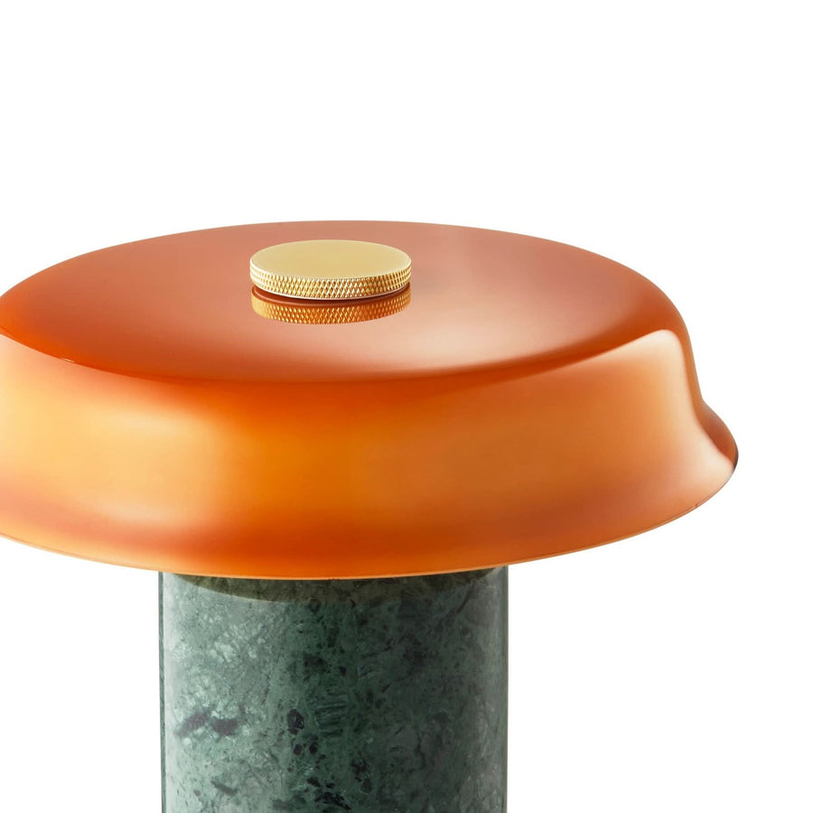 Lampe à poser d'extérieur LED Trip No. 2 en verre, vert foncé marbré et ambre brillant, Ø 18 cm, IP44
