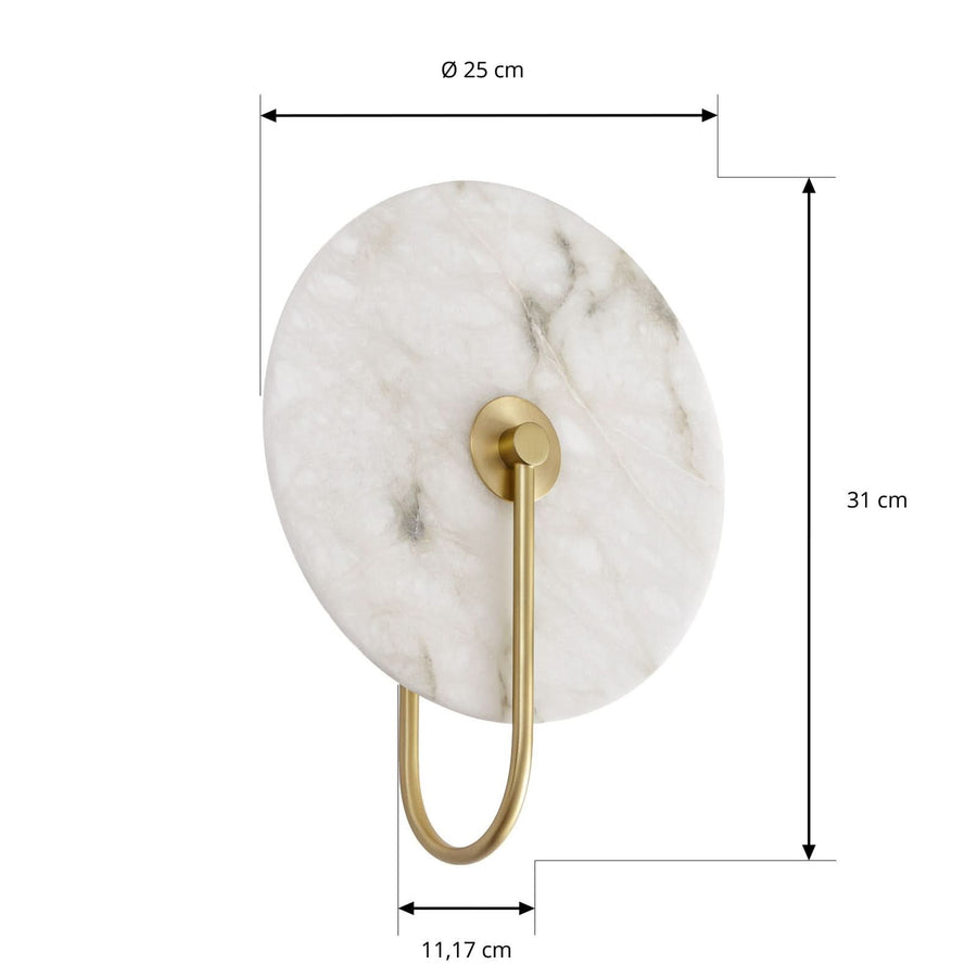 Applique murale LED Ruma en métal, albâtre et laiton, hauteur 31 cm