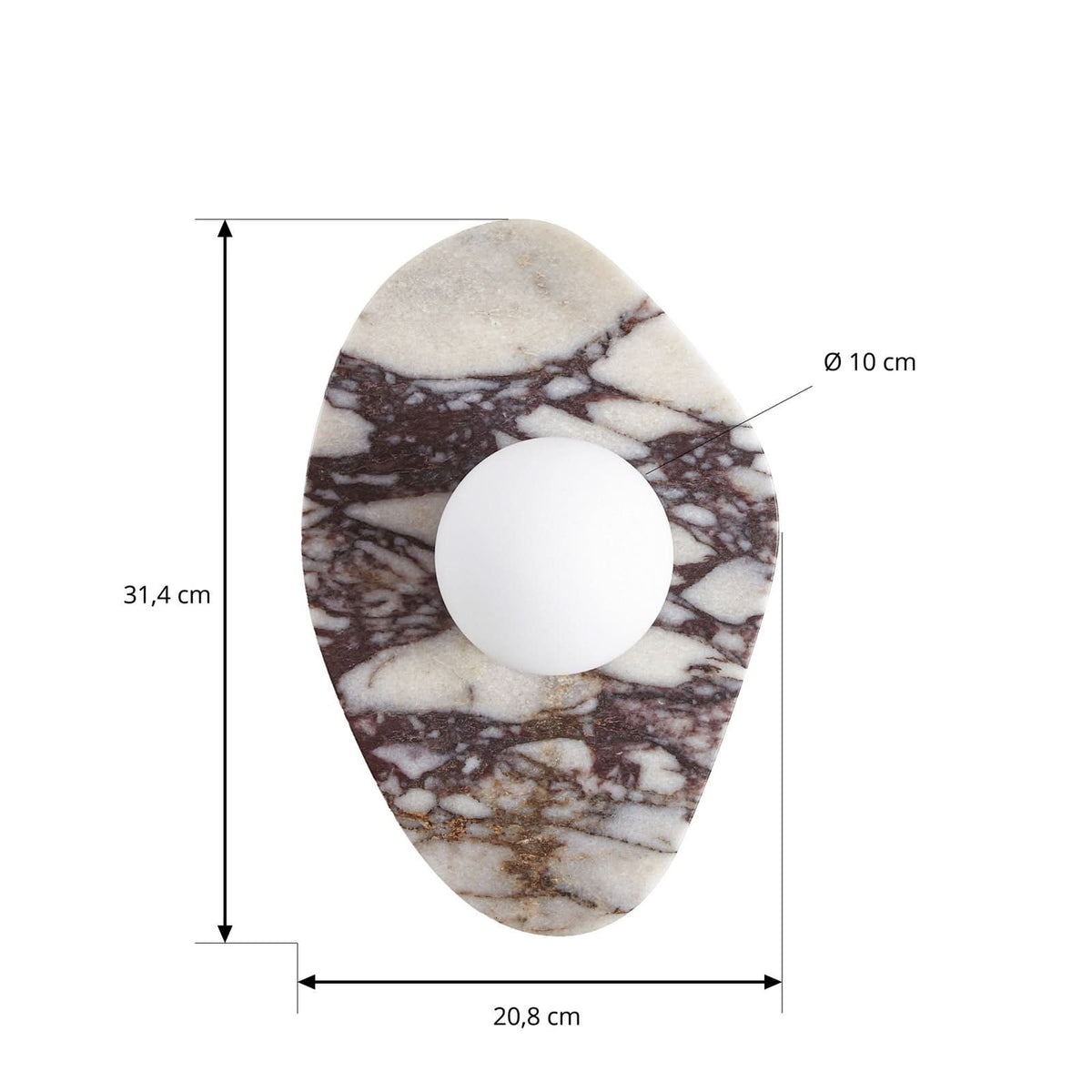 Applique murale Mavi en verre, blanc et noir marbré, hauteur 31,4 cm