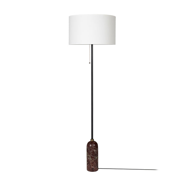 Lampadaire Gravity en tissu, blanc et rouge foncé marbré, 3 lumières, hauteur 168 cm