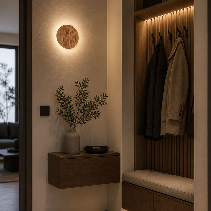 Applique murale LED Atacama en bois, Ø 19 cm, IP44