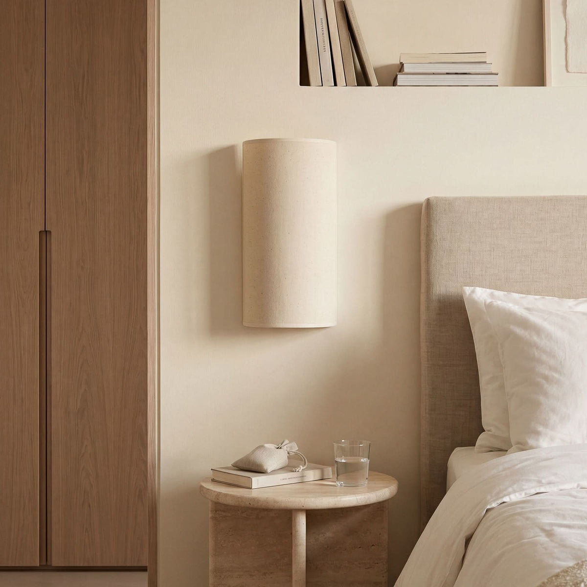Applique murale Nature en tissu, crème, 2 lumières, hauteur 40 cm