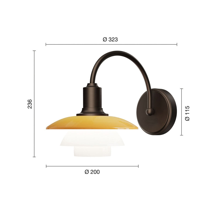 Applique murale PH 2/2 en laiton, ambre, hauteur 23,6 cm, 40 W, modèle 3