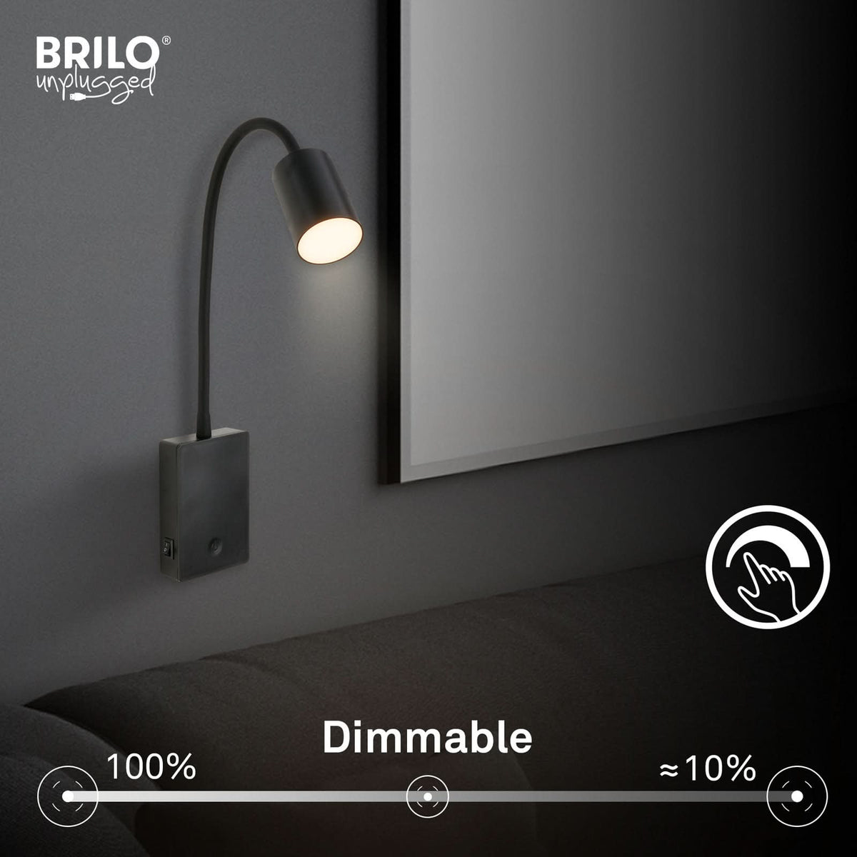 Applique murale LED rechargeable Brilo, noir, hauteur 51 cm
