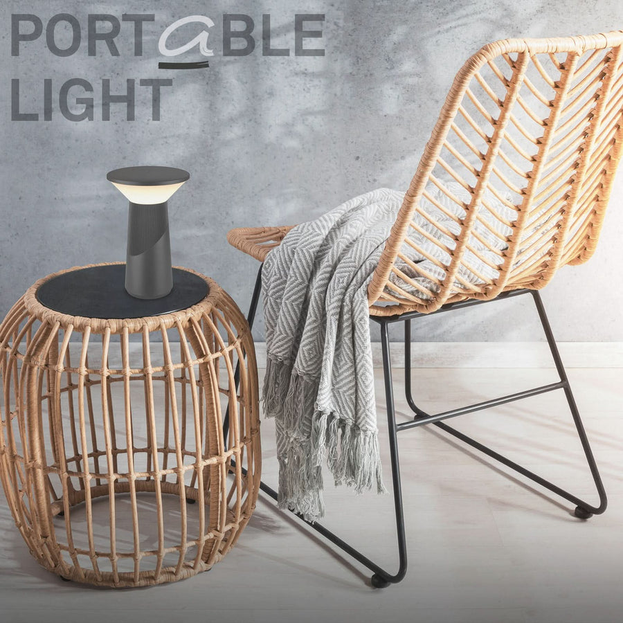 Lampe à poser d'extérieur LED rechargeable Pilia en métal, anthracite et blanc, Ø 15 cm, IP44