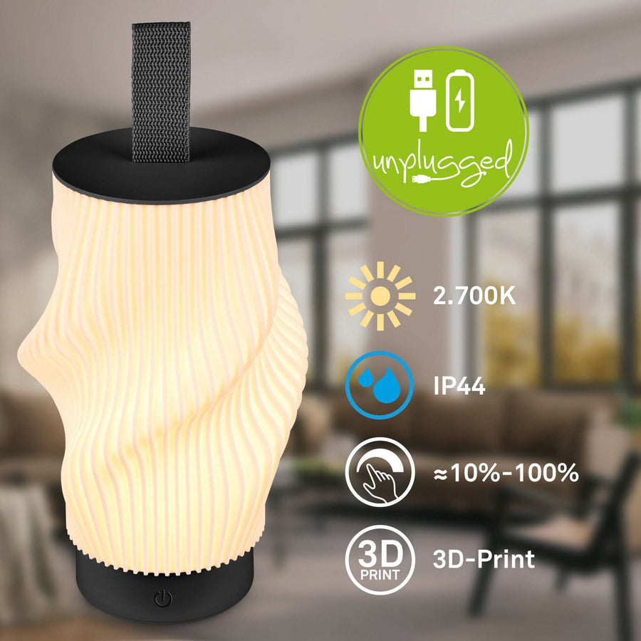 Lampe à poser d'extérieur LED rechargeable Brilo, noir mat et blanc, Ø 14 cm, IP44