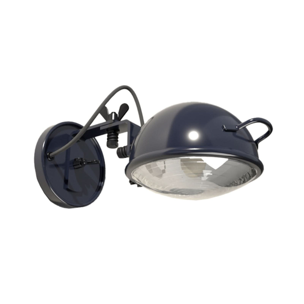 Vue produit sur fond blanc, montrant le bras articulé et le diffuseur en verre strié.