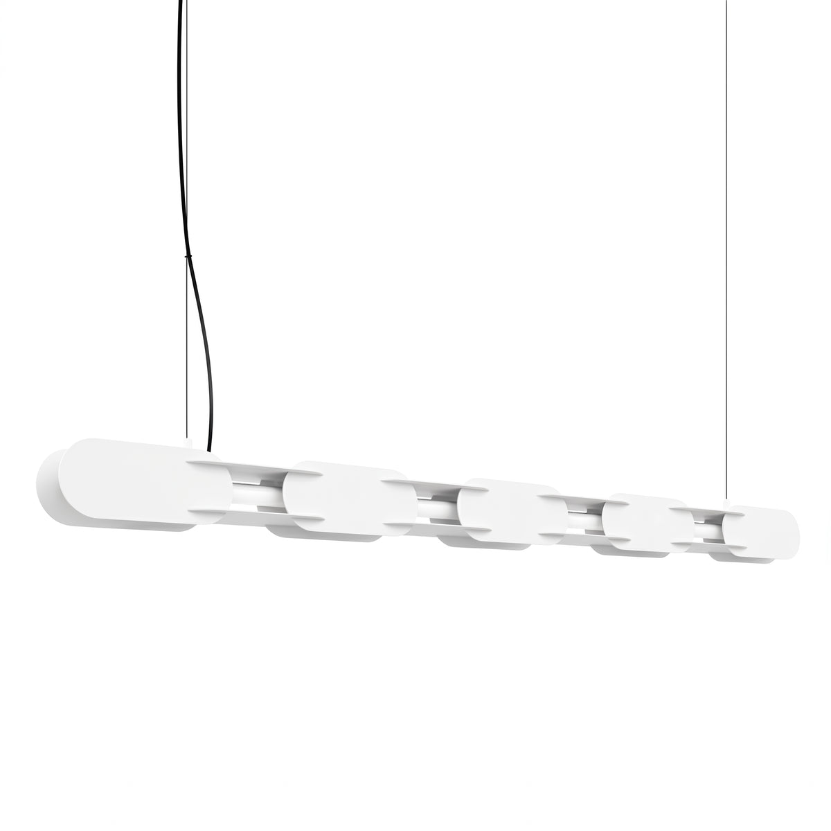 Version blanche du luminaire suspendu linéaire, éclairage LED intégré entre segments