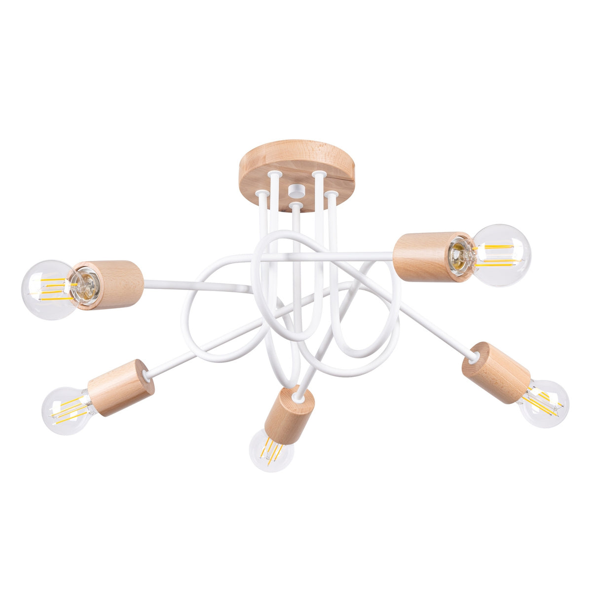 Lustre EMBER 5 Blanc / bois naturel