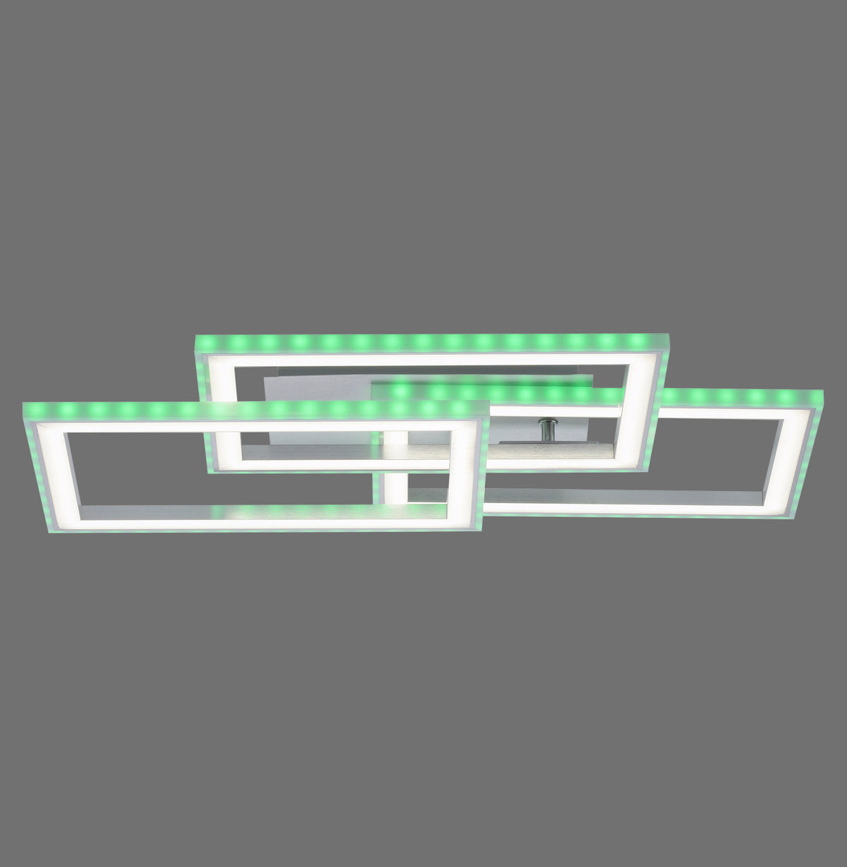Plafonnier argenté composé de trois cadres rectangulaires imbriqués, face avant sur fond gris