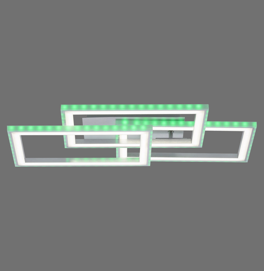 Plafonnier argenté composé de trois cadres rectangulaires imbriqués, face avant sur fond gris