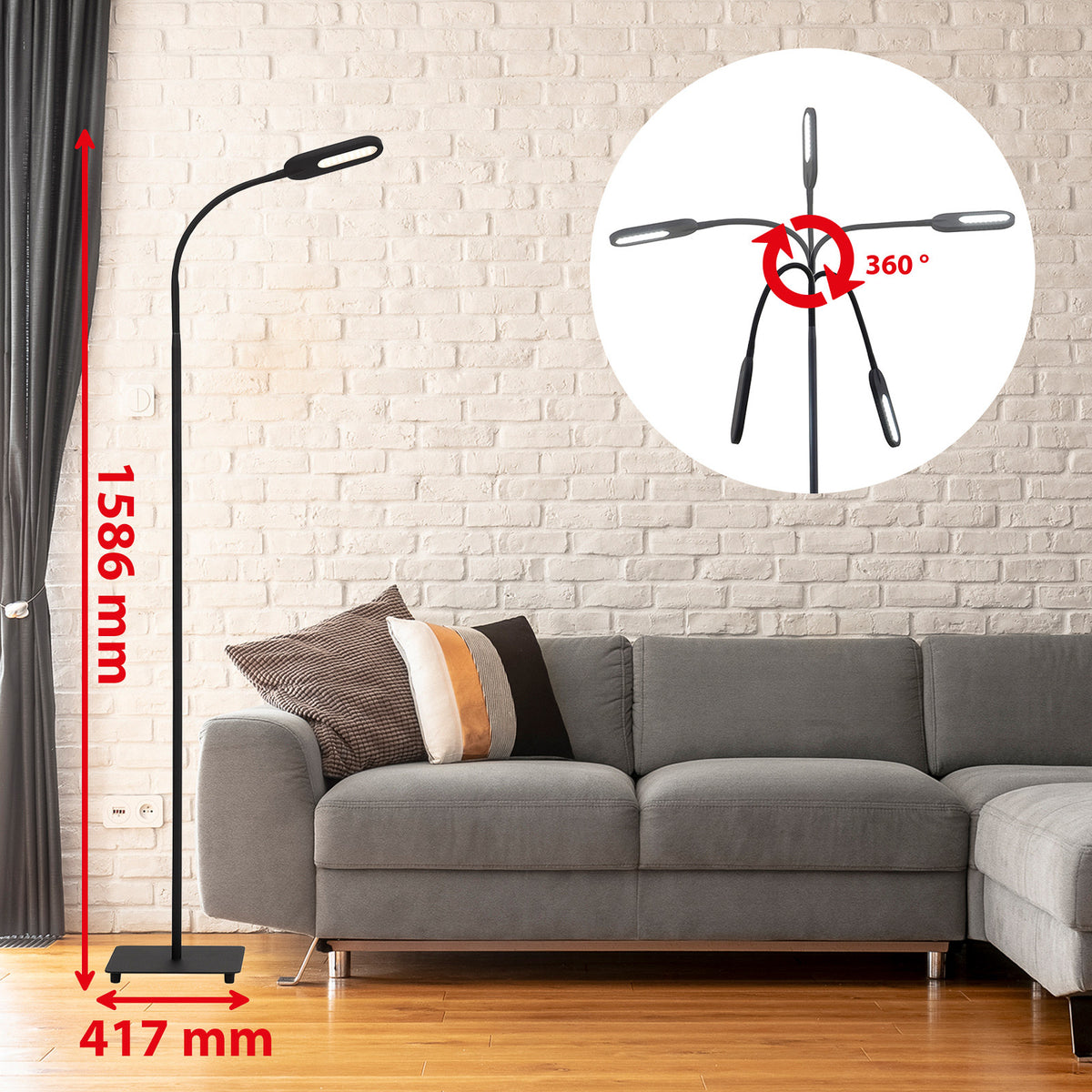 Lampadaire LED Office Step en métal, noir et blanc, hauteur 158,6 cm