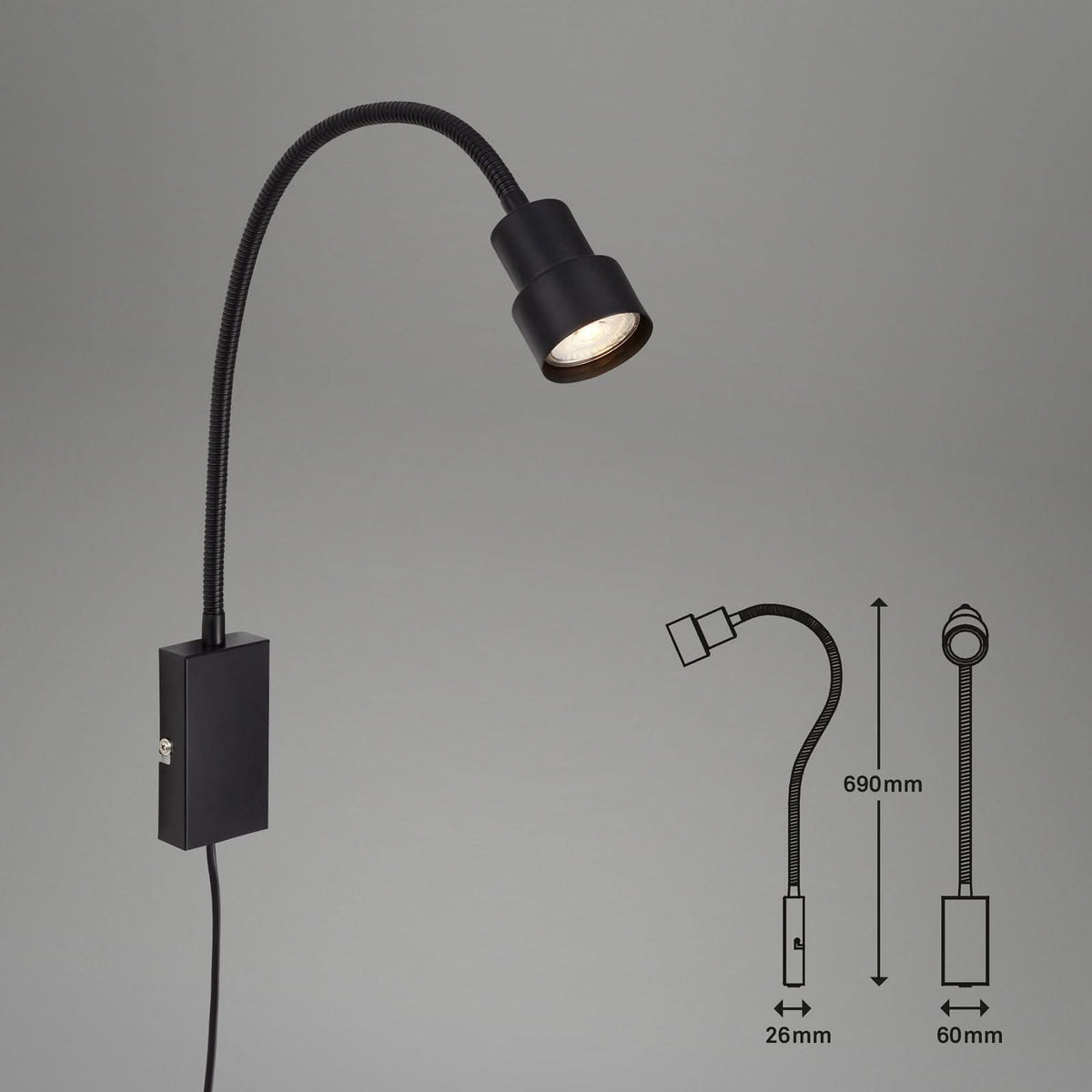 Applique murale Tusi en métal, noir, hauteur 69 cm