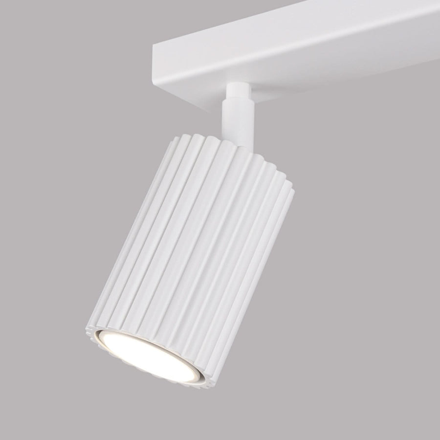 Détail de la tête cannelée orientable, diffuseur allumé vu de biais
