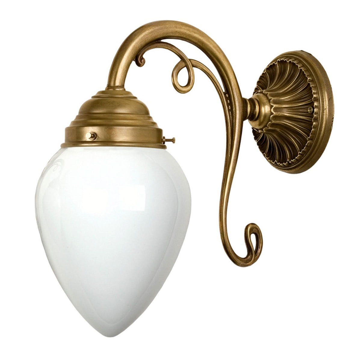 Applique murale en laiton vieilli avec globe de verre blanc en goutte