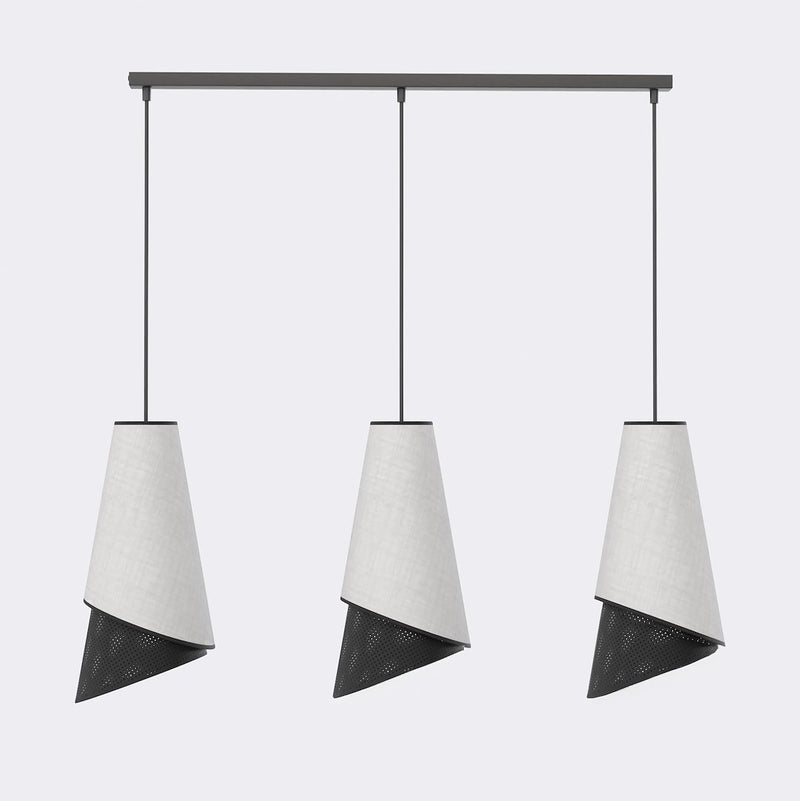 Suspension Moda 3 lumières noire, tissu gris