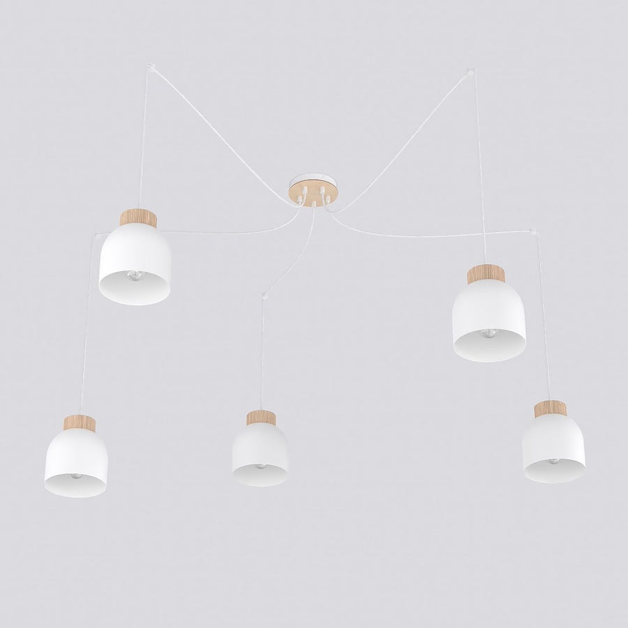 Suspension Kru 5 lumières blanche, bois