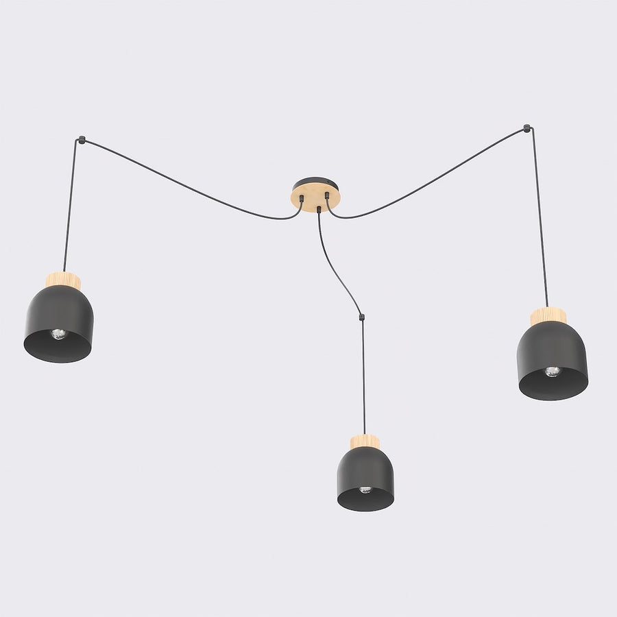Suspension Kru 3 lumières noire, bois