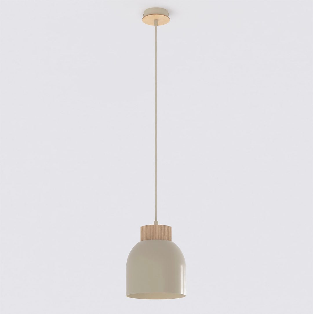 Suspension beige de face sur fond blanc, avec cordon et rosace