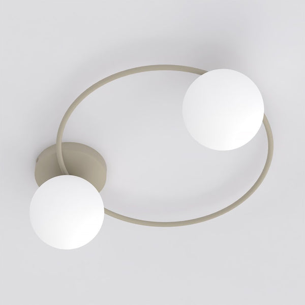 Plafonnier Sopra 2 lumières beige, verre blanc