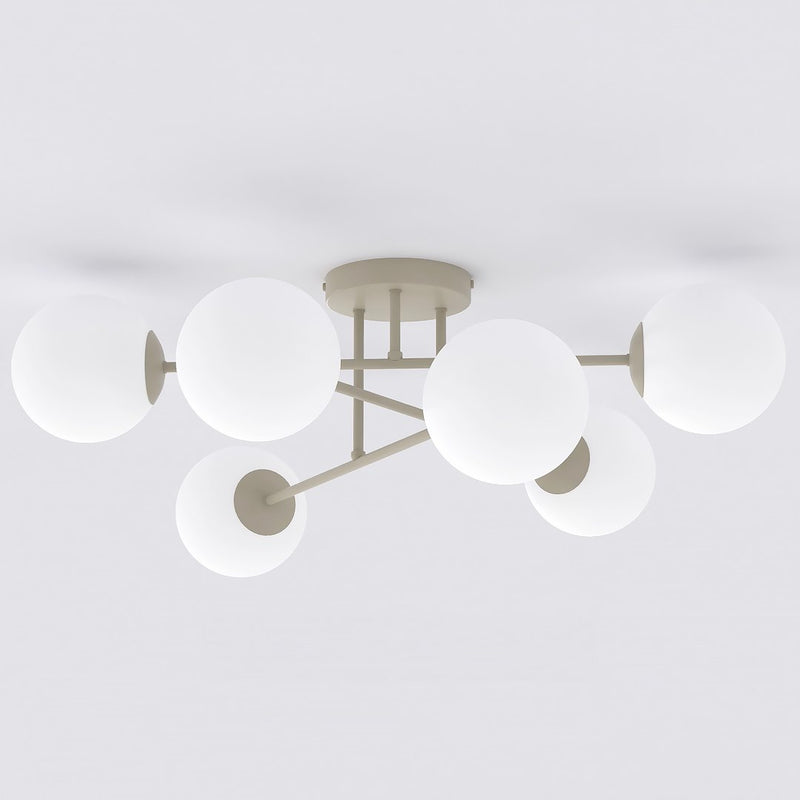Plafonnier Roma 6 lumières beige, verre blanc
