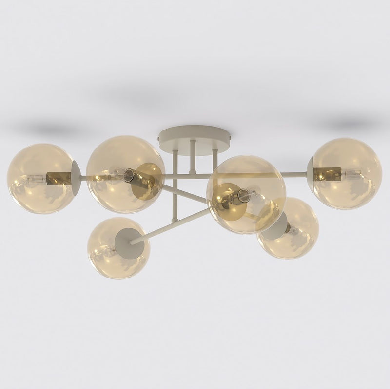 Plafonnier Roma 6 lumières beige, verre ambré