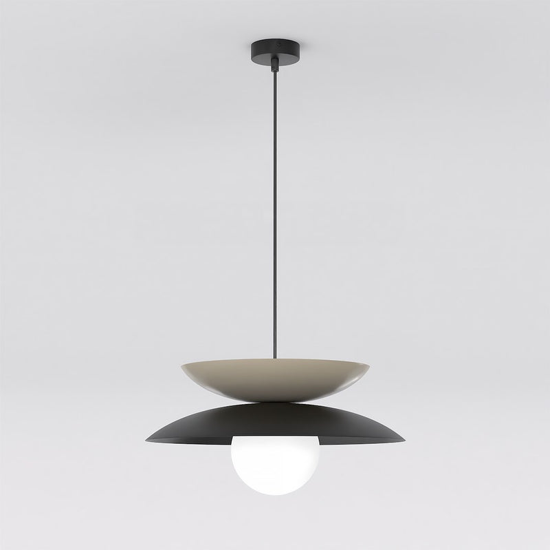 Suspension Nagoya noire et beige, verre blanc