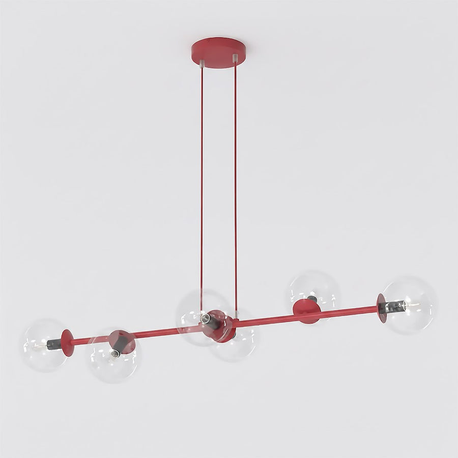 Suspension bordeaux à barre horizontale et six globes de verre transparent