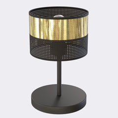 Lampe à poser Lux noire, tissu doré