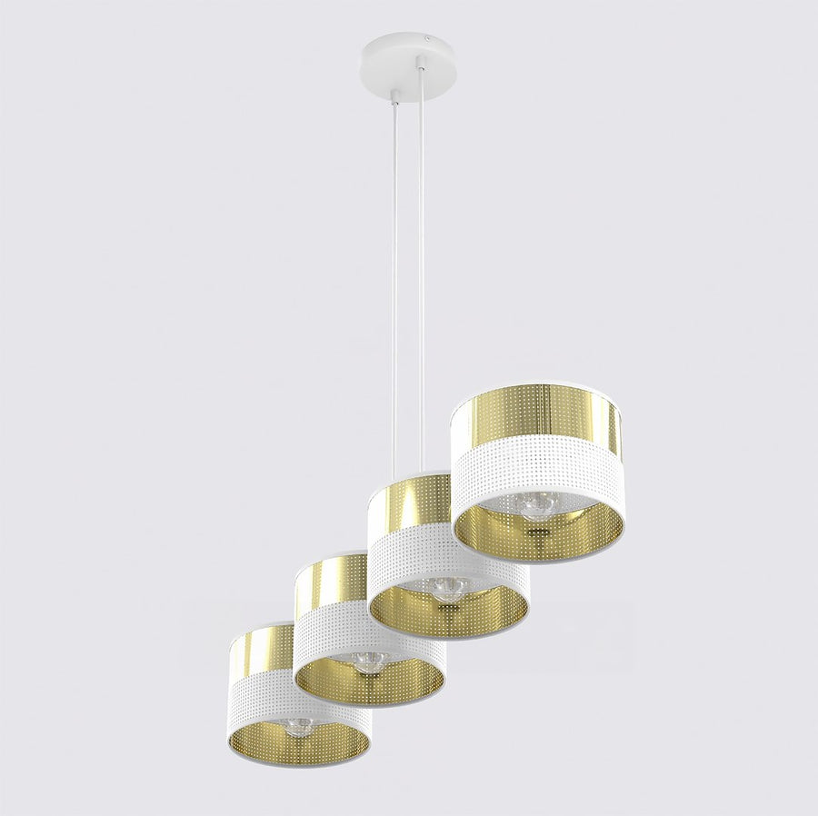 Suspension Lux 4 lumières blanche, tissu doré