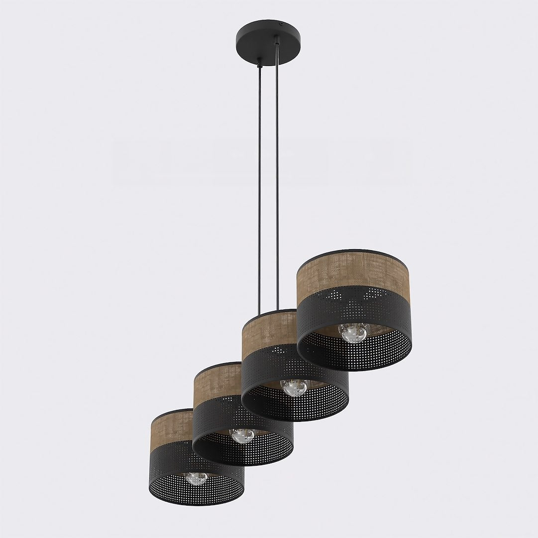 Suspension Karbon 4 lumières noire, tissu marron