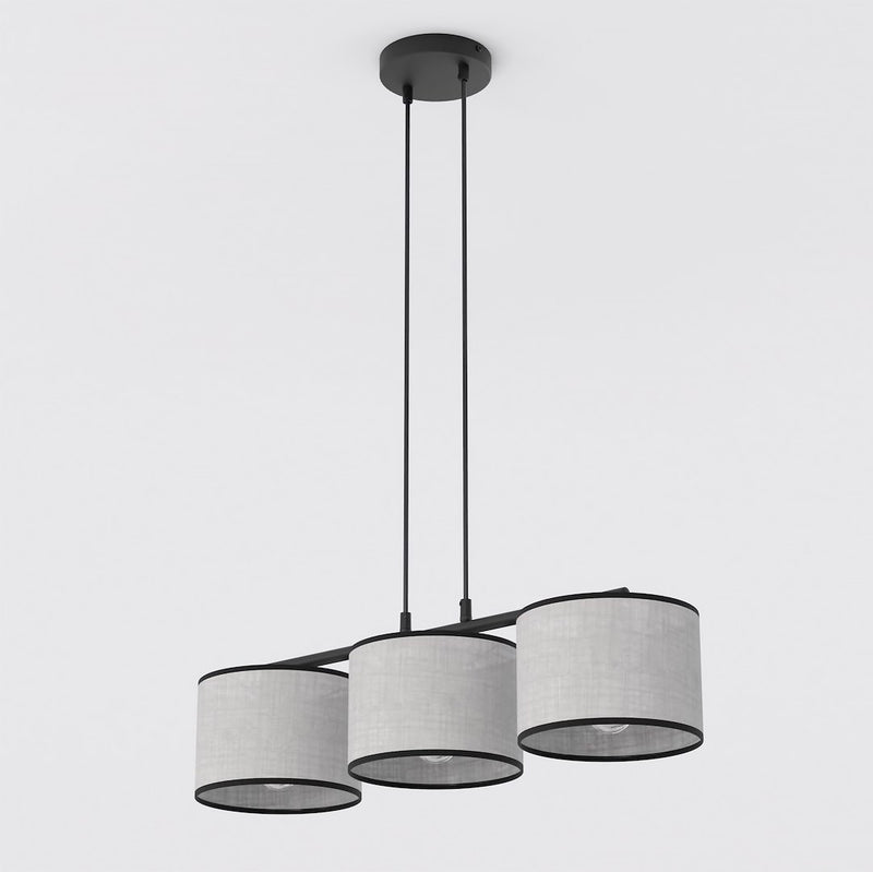 Suspension Eco 3 lumières grise et noire, tissu gris