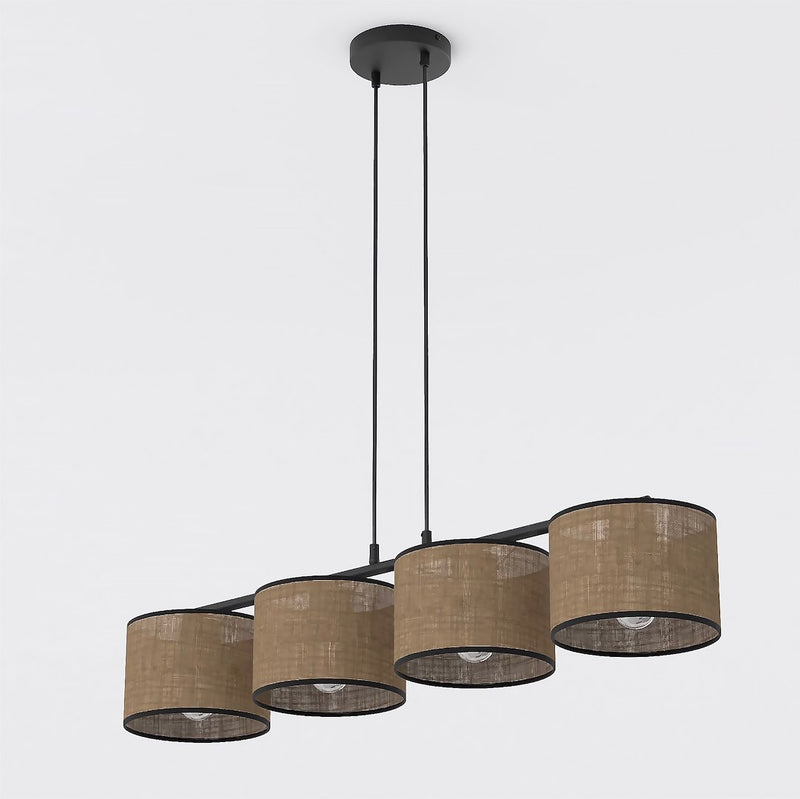 Suspension Eco 4 lumières marron et noire, tissu marron