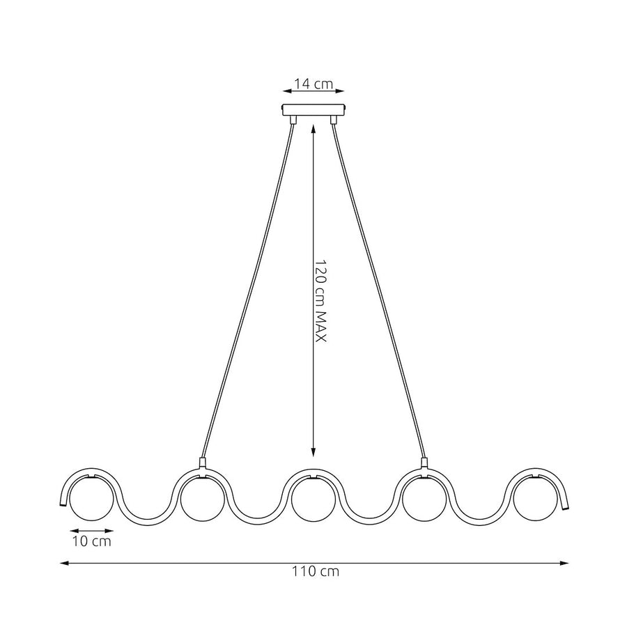 Suspension Sinus 5 lumières beige, verre blanc