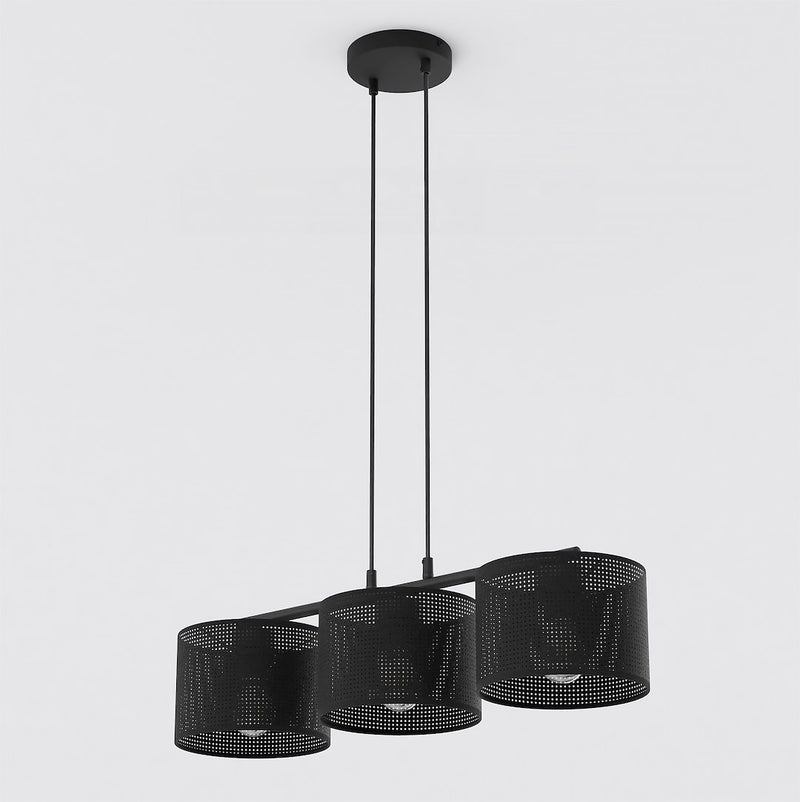 Suspension Lux 3 lumières noire, tissu noir, H 20 cm