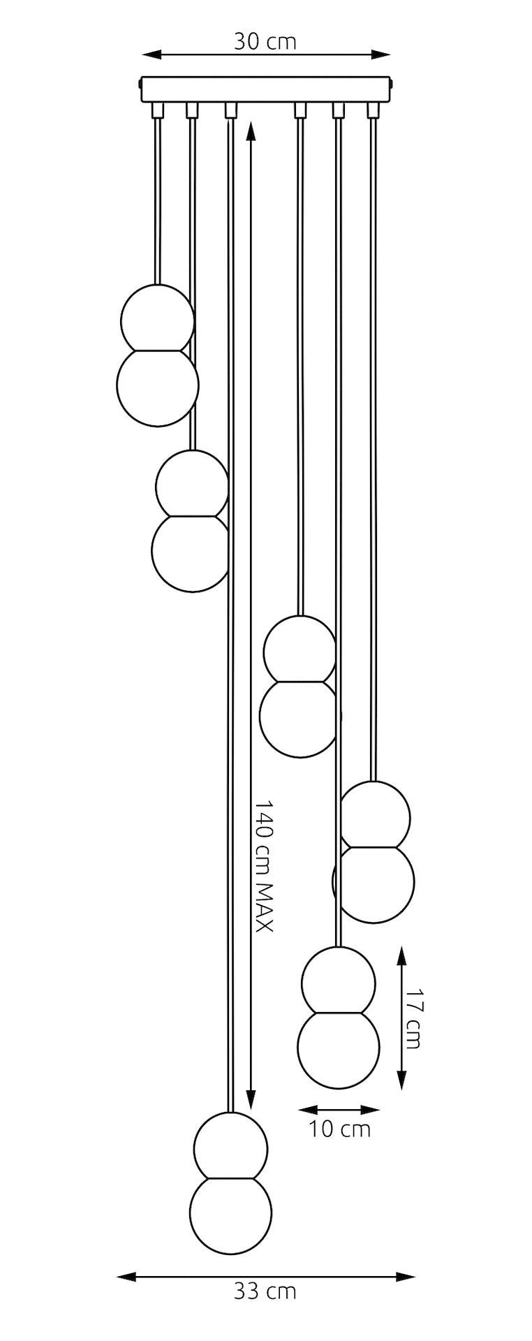 Suspension Loop 6 lumières beige, bois blanc