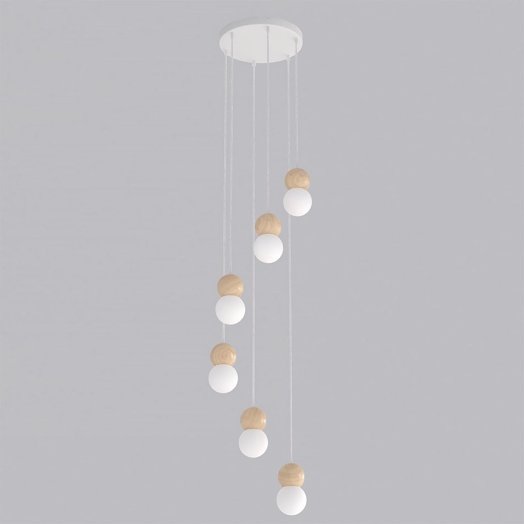 Vue produit sur fond gris du luminaire et ses six suspensions décalées