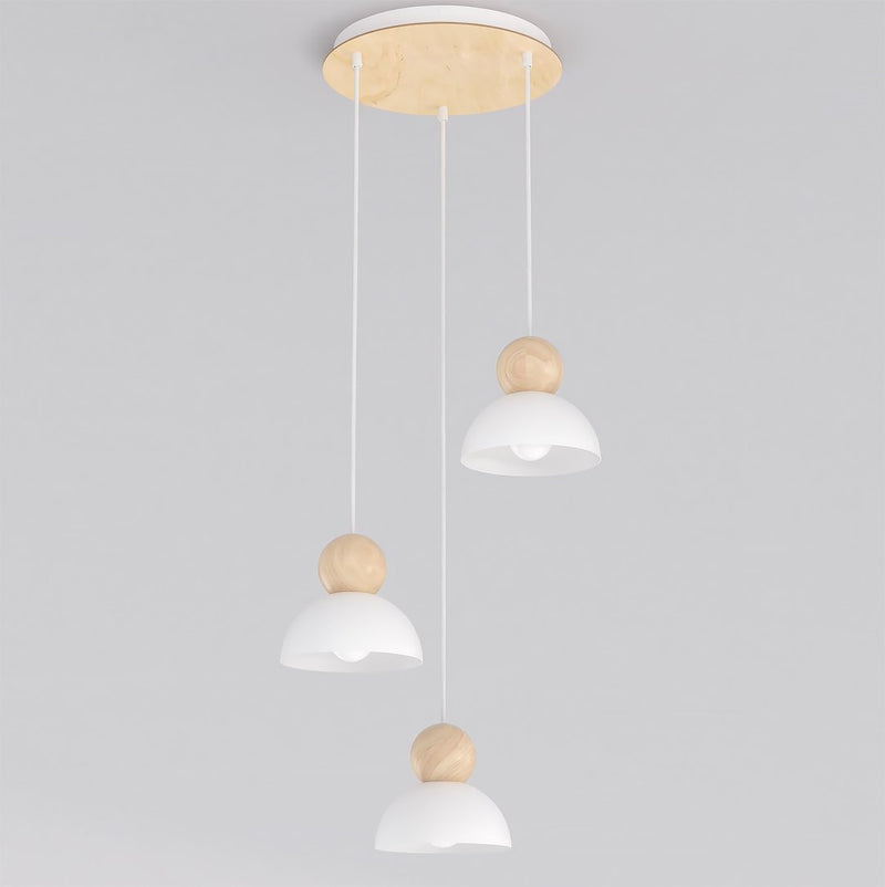 Suspension Kaki 3 lumières blanche, bois, H 41 cm