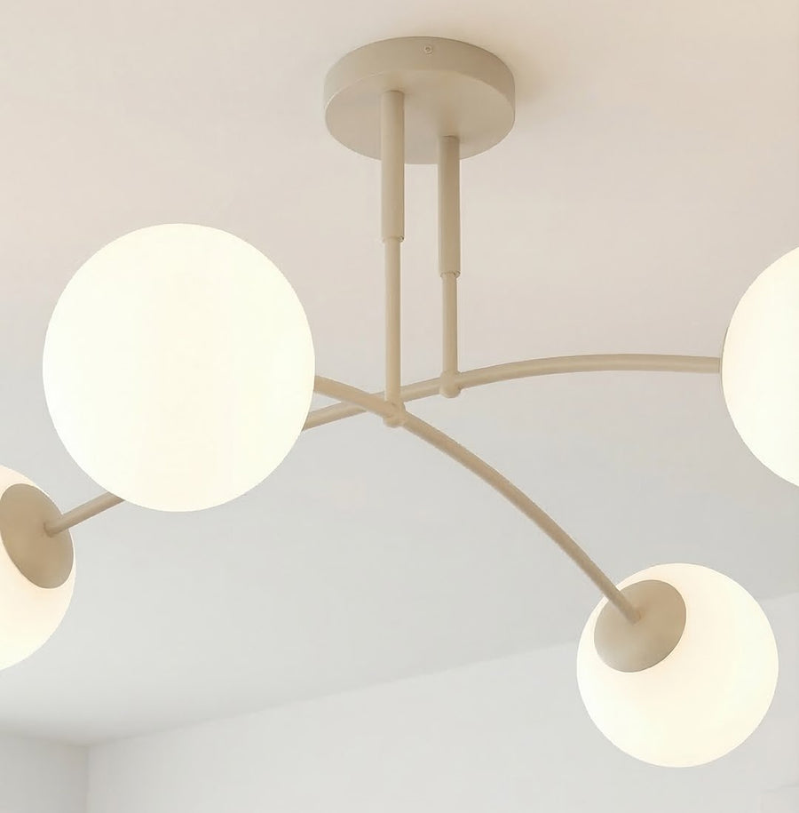 Plafonnier Pregos 4 lumières beige, verre blanc