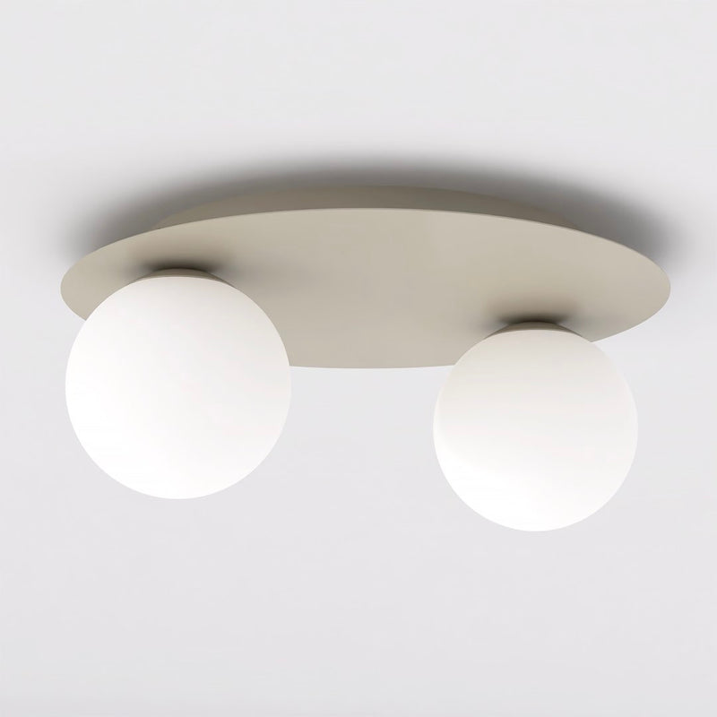 Plafonnier Solar 2 lumières beige, verre blanc