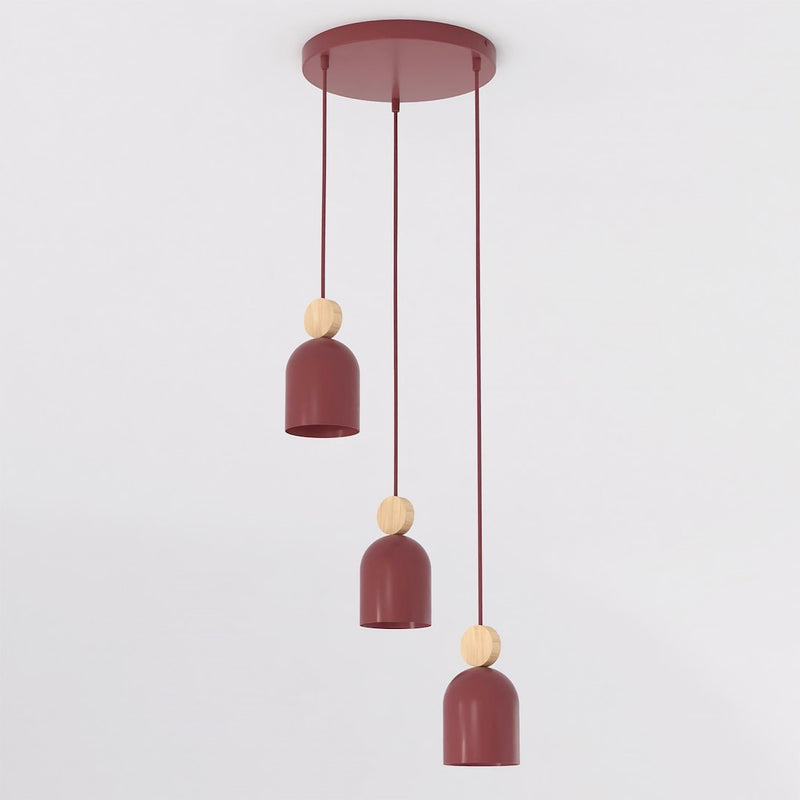 Suspension Mesi 3 lumières bordeaux, bois, H 34 cm