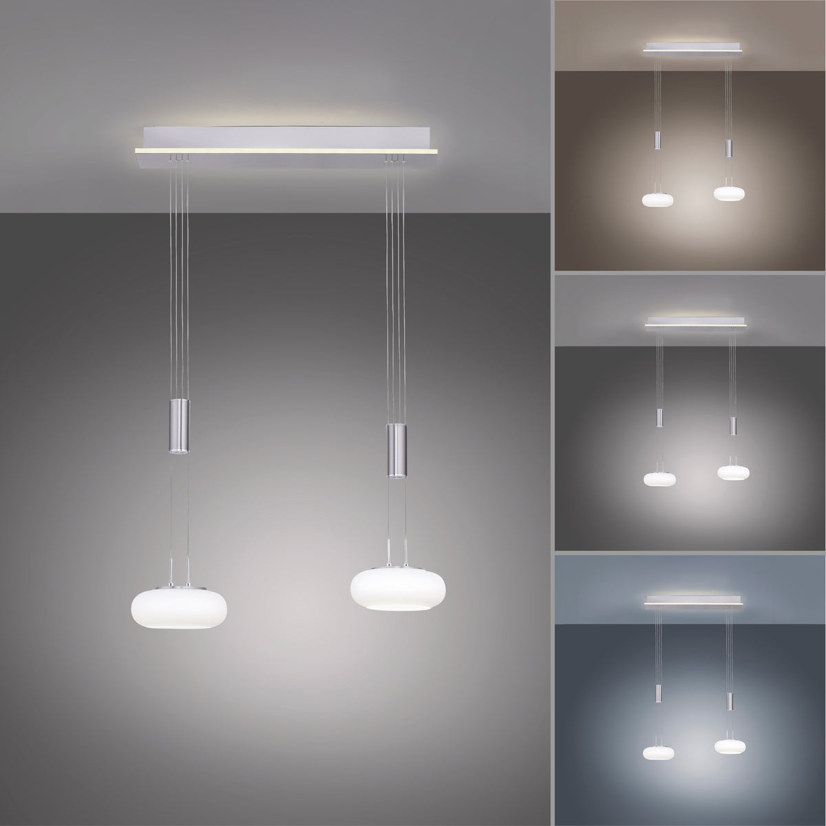Collage montrant la suspension sous quatre températures de couleur différentes