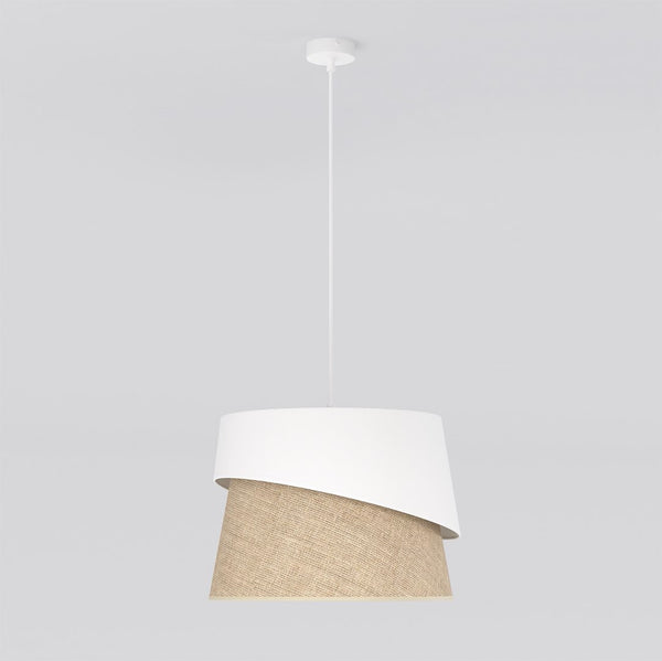 Suspension Canva blanche, rotin marron et blanc